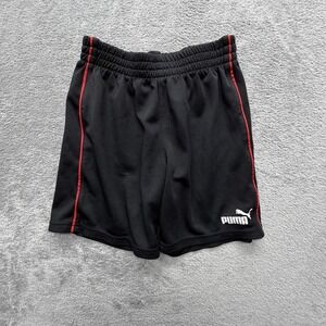 Puma Shorts Youth 6‎ Black Mesh Athletic Gym Training Elastic Waist Red Trim